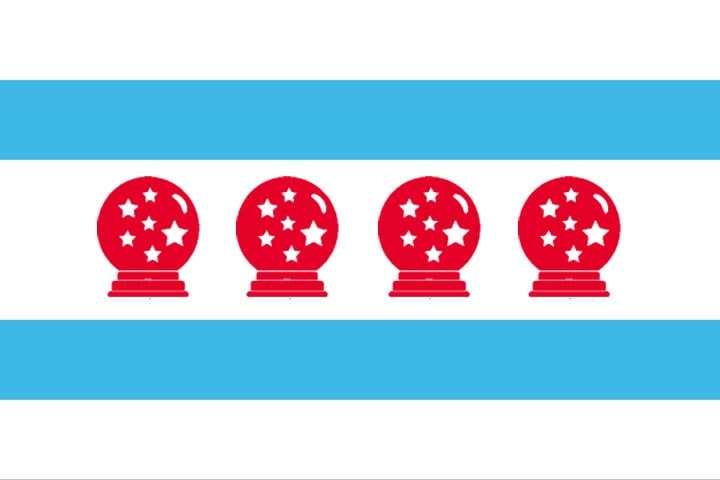 City of Chicago flag with a hand shape symbol replacing the stars.